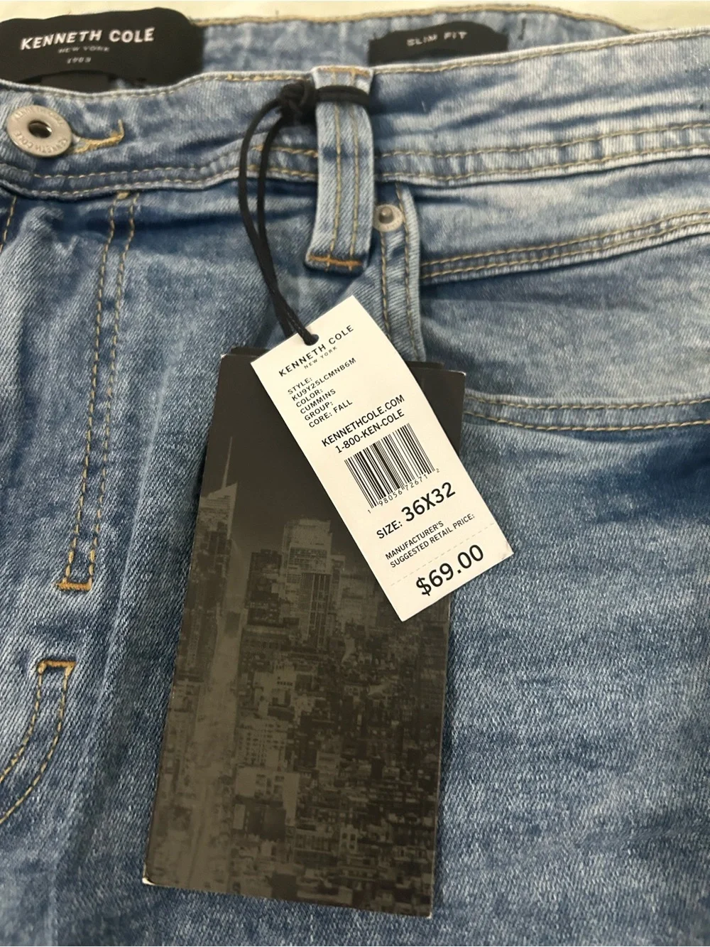 Kenneth Cole Men's Slim Straight Jeans in Faded Blue Wash